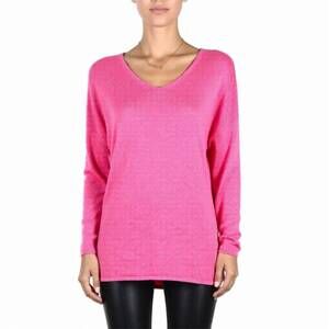 NEW CAROLINE GRACE cotton cashmere v neck tunic sweater in pink